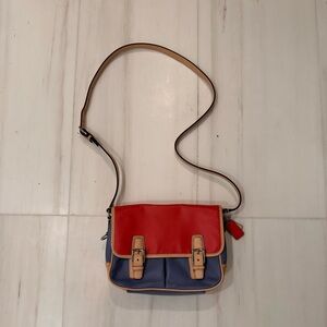 COACH F23383 All Leather Bicolor Shoulder Bag Blue Red Women's Crossbody